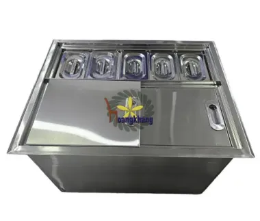 Thùng Đá Inox 201 Âm Quầy Có Khay Topping Kích Thước 650*500*400mm
