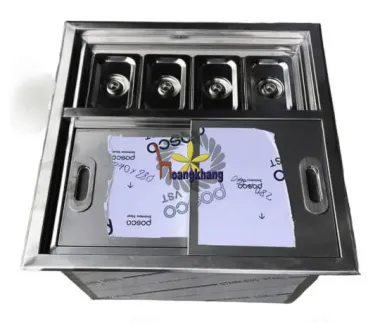 Thùng Đá Inox 201 Âm Quầy Có Khay Topping Kích Thước 550*500*400mm